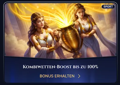 „Zwei Göttinnen halten funkelnden goldenen Krug – Kombiwetten Bonus Aktion“