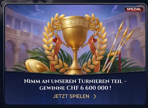 „Goldene Trophäe mit Lorbeerkranz und antikem Hintergrund – Cazeus Casino Turnieraktion“